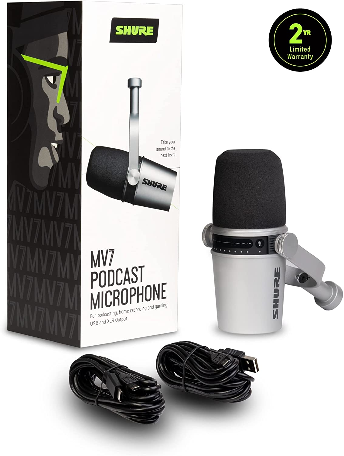 میکروفن دینامیکی یو اس بی شور Shure Mv7 Podcast Microphone Professional USb Compatible For Pc - ارسال 10 الی 15 روز کاری
