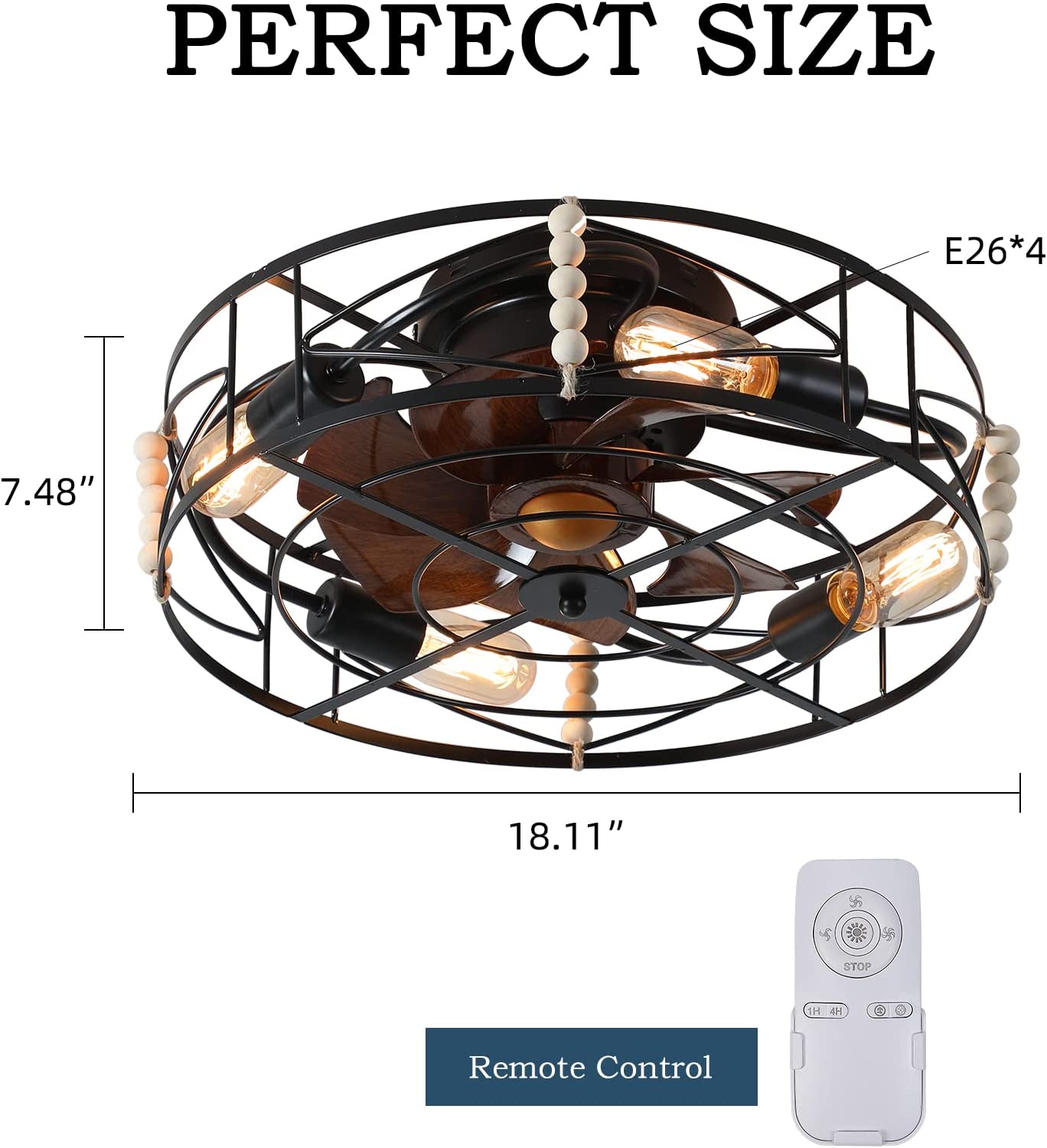 پنکه سقفی با چراغ XIPUDA Caged Boho Ceiling Fan with Lights - ارسال 15 الی 20 روز کاری