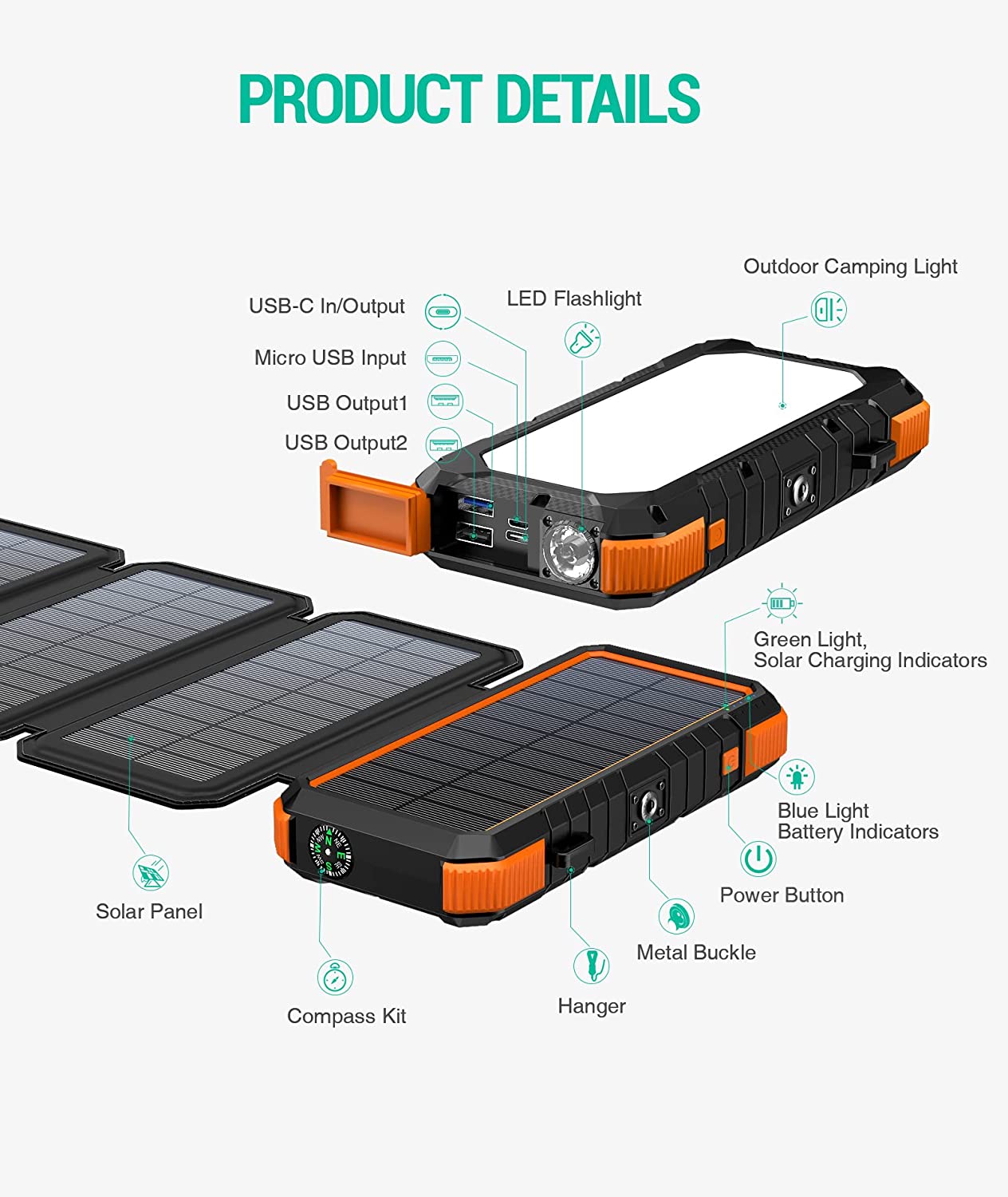 پاور خورشیدی مدل Solar Charger Power Bank Outdoor PD 18W - ارسال 10 الی 15 روز کاری