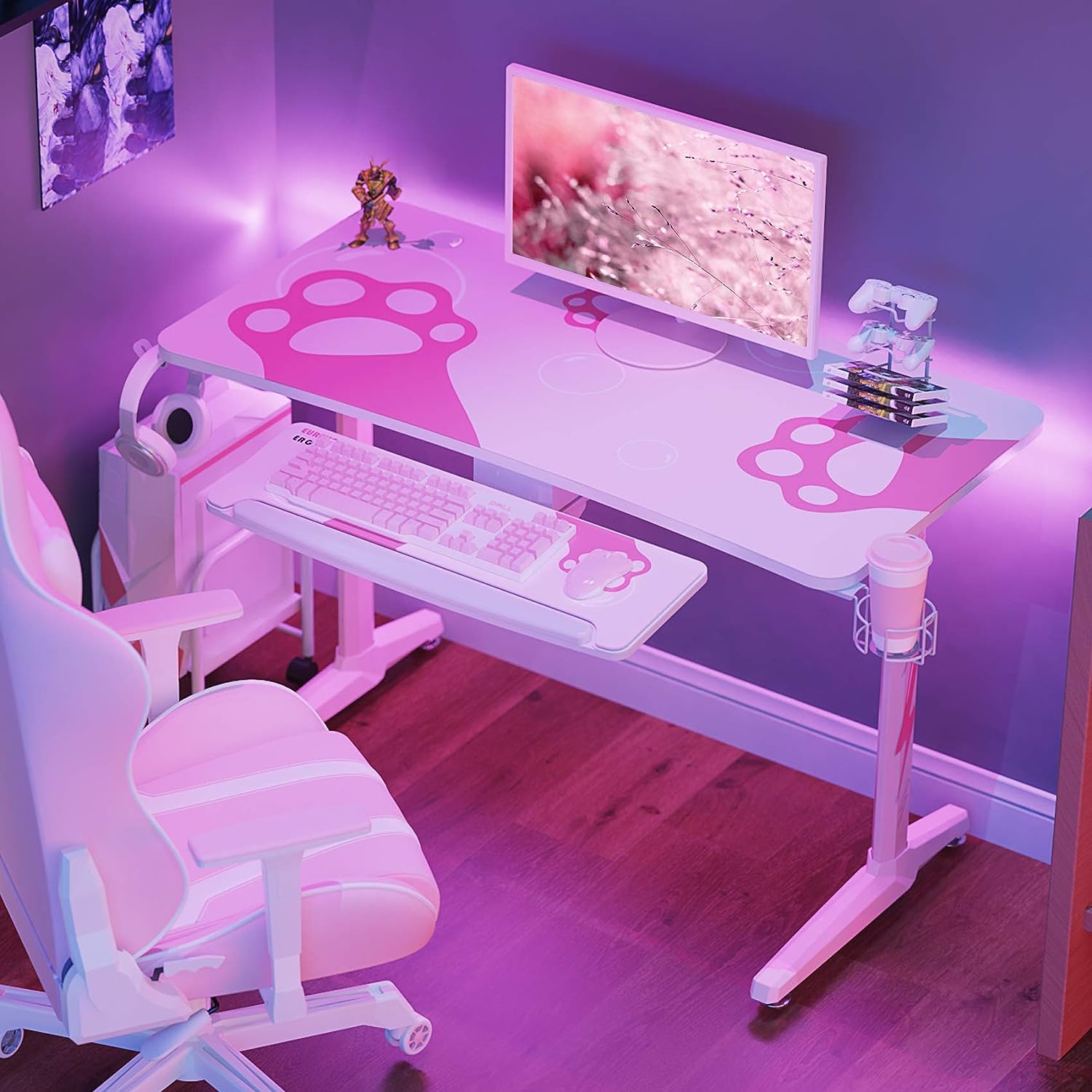 میز گیمینگ مدل Eureka Ergonomic Pink Gaming Desk 47 - ارسال 10 الی 15 روز کاری