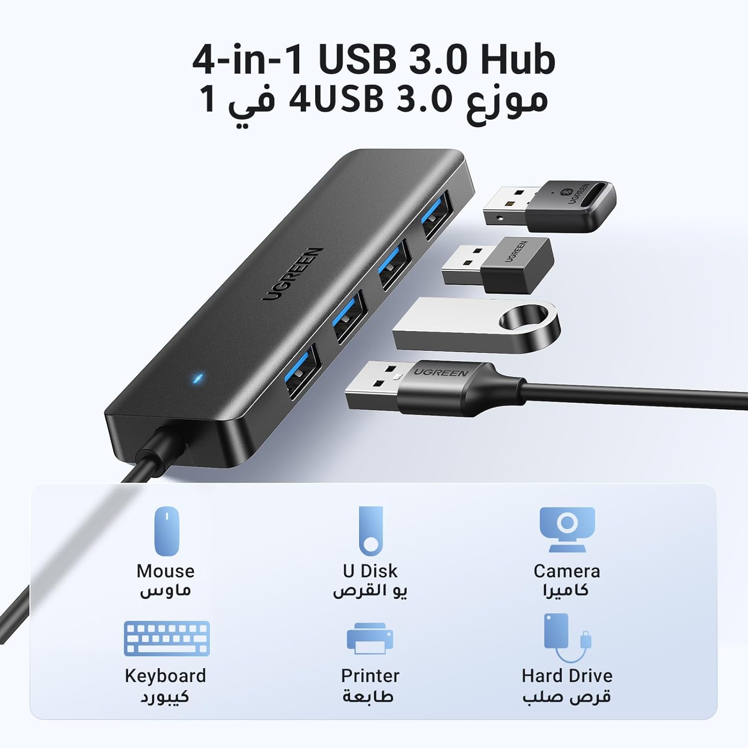 هاب 4 پورت یوگرین مدل UGREEN USB Hub 3.0 4 Ports - ارسال 10 الی 15 روز کاری
