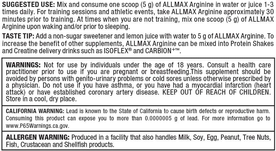 آرژنین اچ سی ال آلمکس مدل Allmax Nutrition Arginine - ارسال 10 الی 15 روز کاری