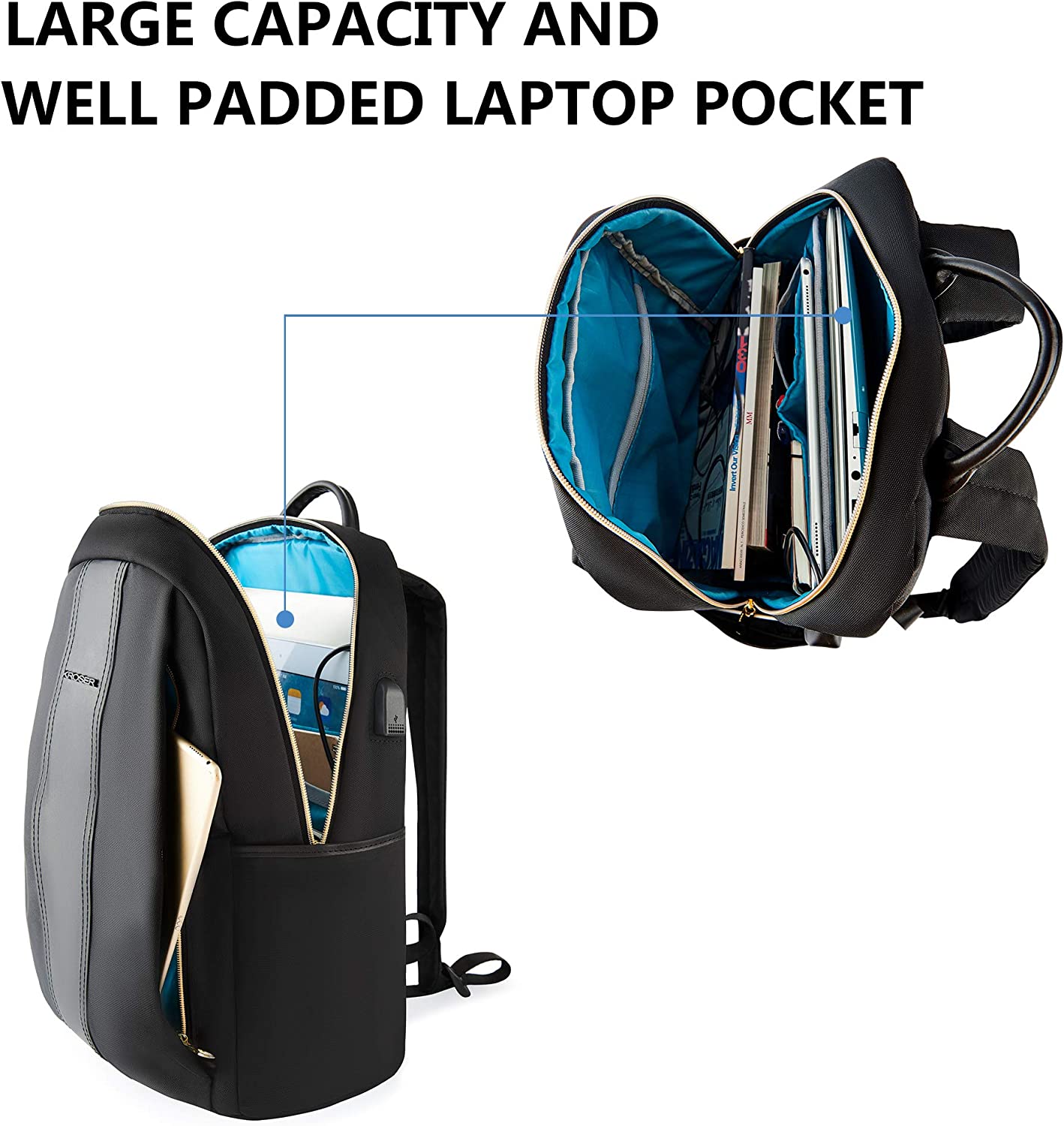 کوله پشتی با محفظه لپ تاپ KROSER مدل SKK-810 - ارسال ۱۰ الی ۱۵ روز کاری