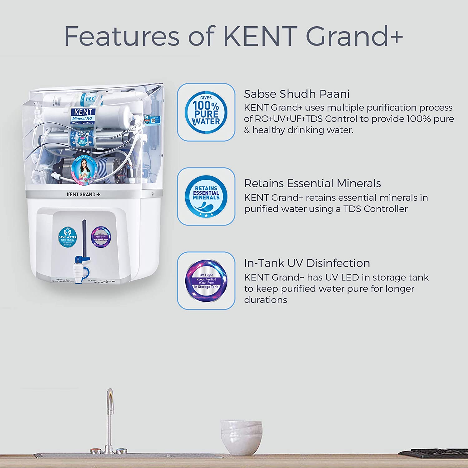 دستگاه تصفیه آب مدل KENT Grand+ 9- litres RO - ارسال 30 الی 35 روز کاری