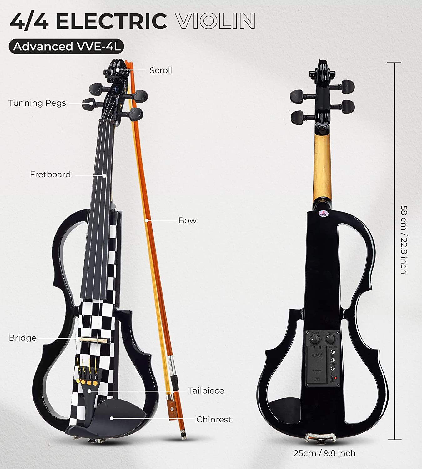 ویولن برقی چپ دست Vangoa LEFT HANDED Electric Violin 4/4 Full Size - ارسال 10 الی 15 روز کاری