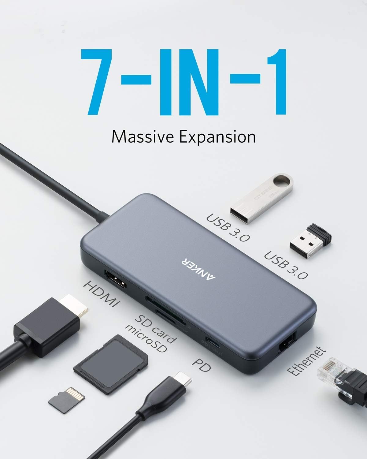 هاب 7 پورت انکر تایپ C مدل Anker USB C Hub Adapter - ارسال 10 الی 15 روز کاری