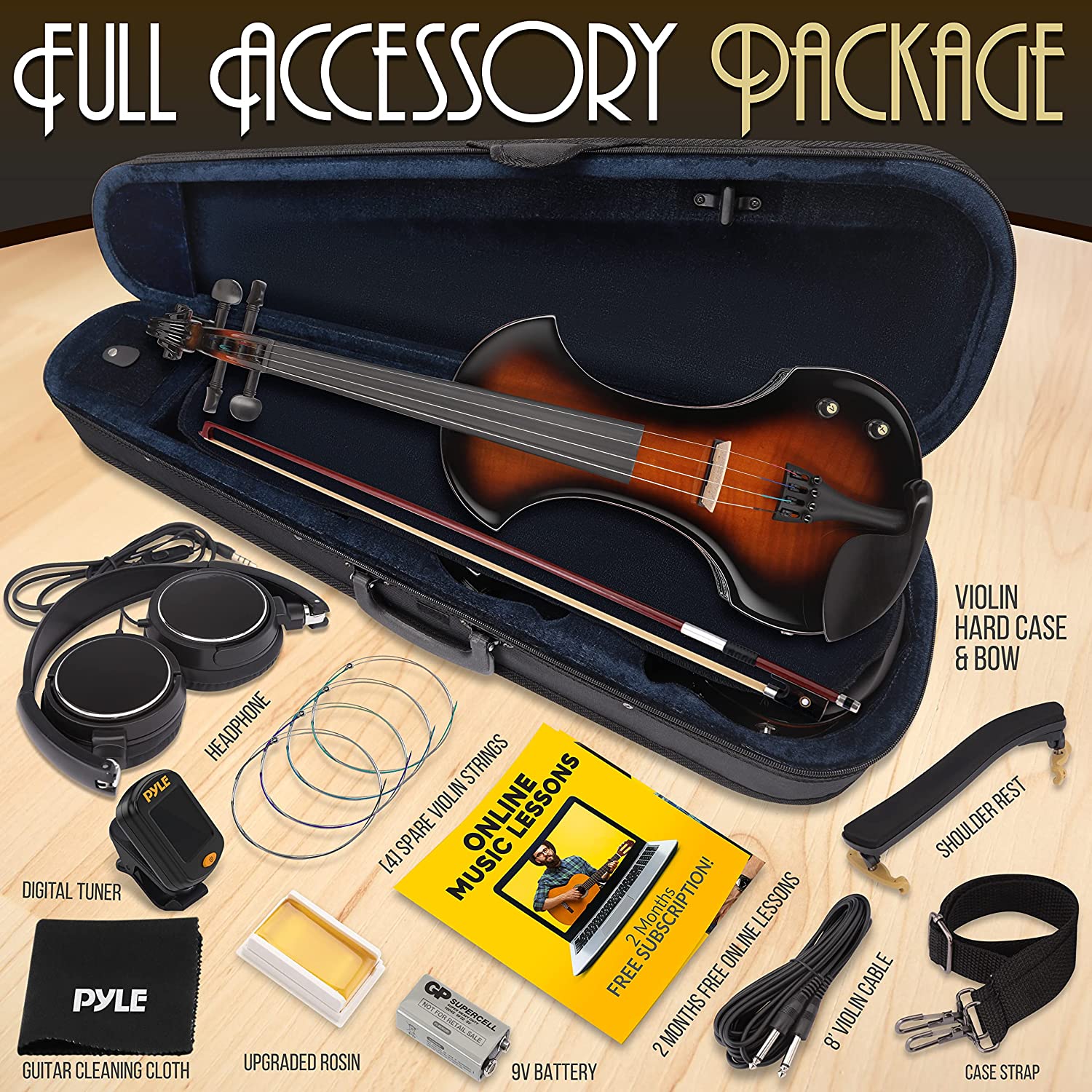 ویولن برقی Pyle 4 4/4 Silent Electric Violin Kit - ارسال ۱۰ الی ۱۵ روز کاری