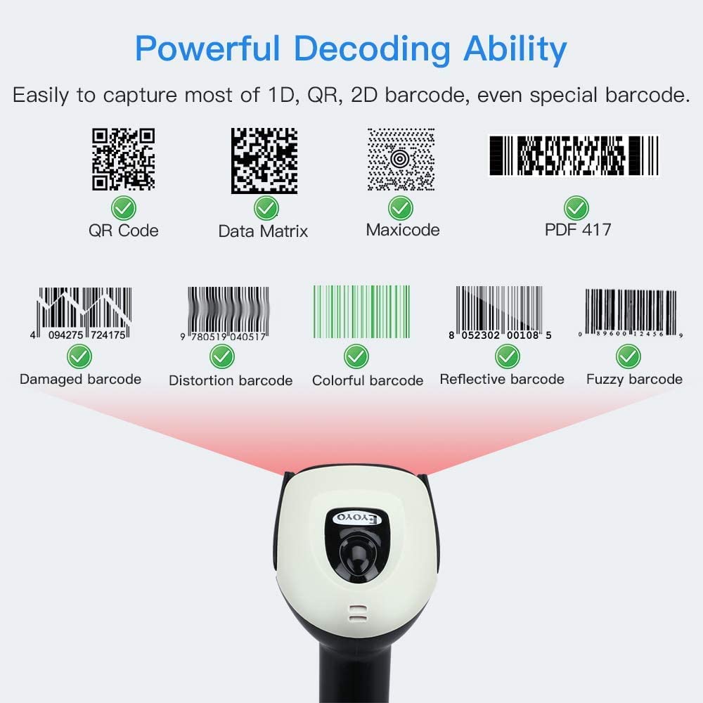 بارکد خوان بی سیم مدل Eyoyo 2D QR Wireless Barcode Scanner - ارسال 10 الی 15 روز کاری