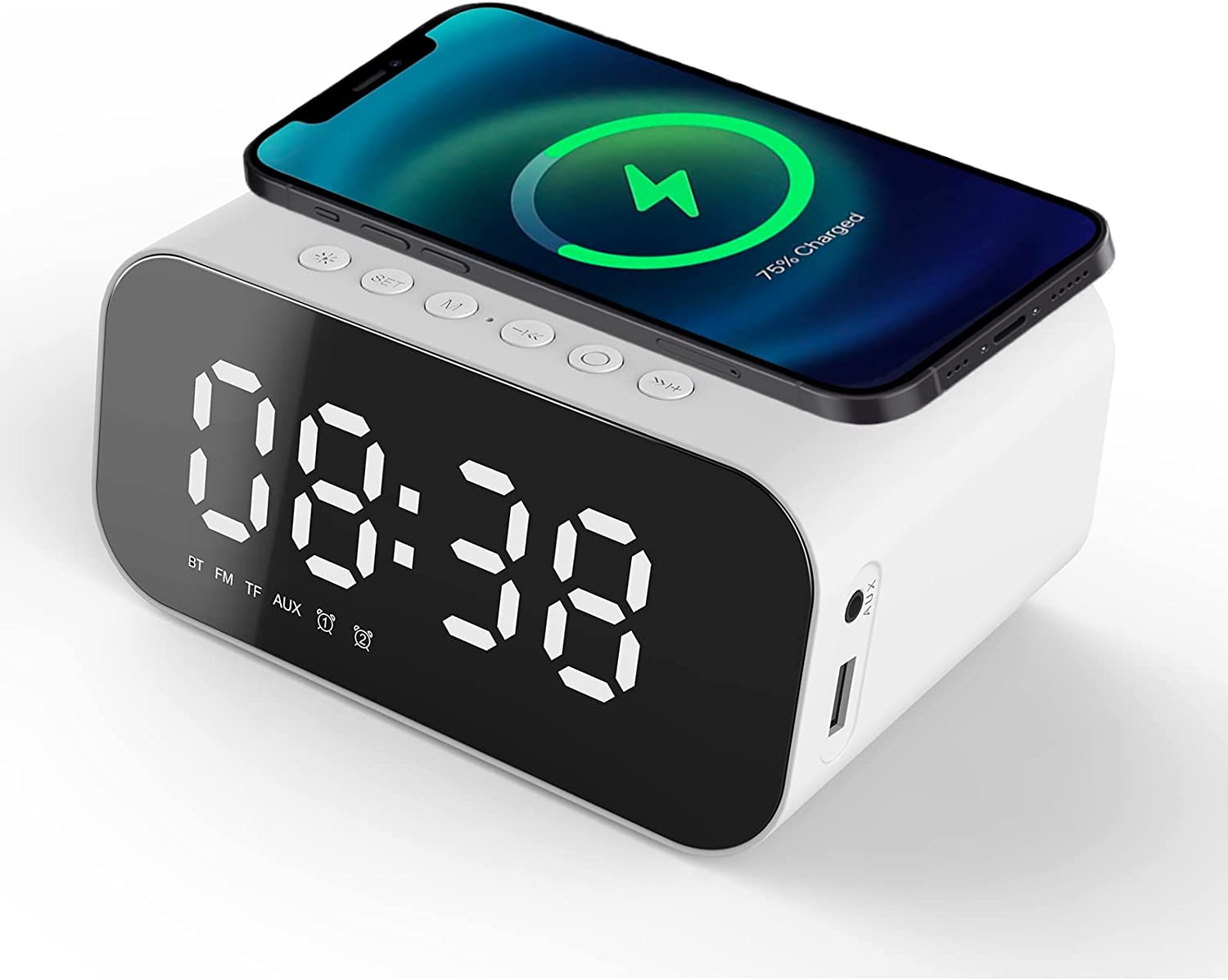 ساعت رومیزی با شارژر بی سیم 7 in 1 Bedside Wireless Charger Alarm Clock - ارسال ۱۰ الی ۱۵ روز کاری
