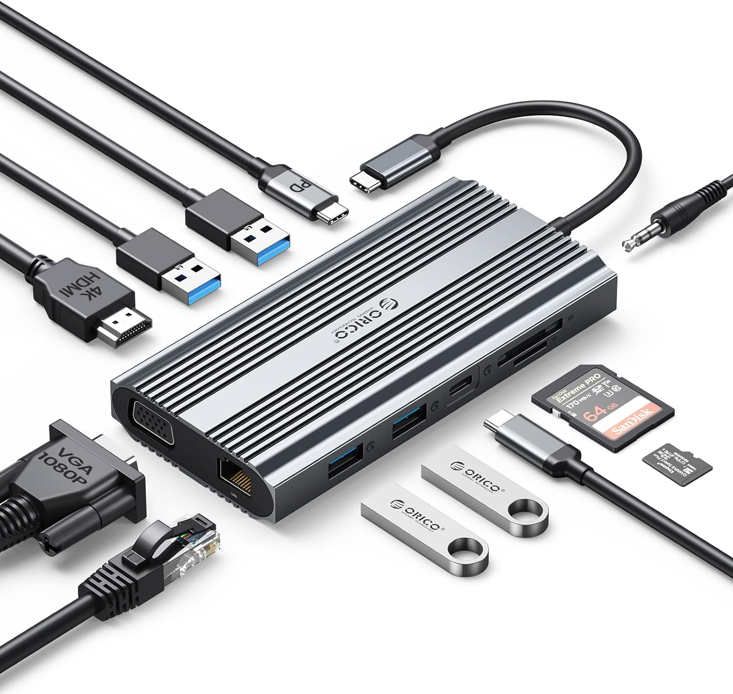 هاب 12 پورت اوریکو تایپ C مدل Docking Station USB C to HDMI Adapter - ارسال 10 الی 15 روز کاری