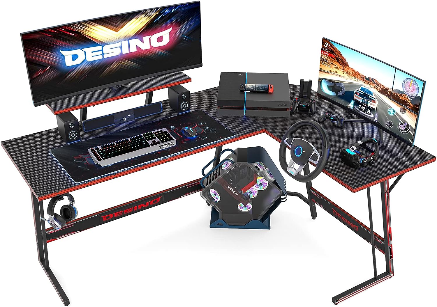 میز گیمینگ و خانگی شکل L مدل DESINO L Shaped Gaming Desk 59 inch - ارسال 20 الی 25 روز کاری