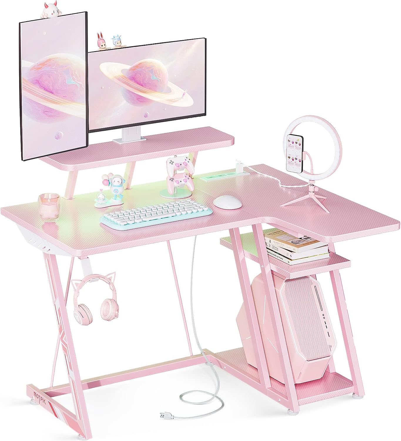 میز گیمینگ با چراغ های LED مدل MOTPK Pink Gaming Desk 39 Inch - ارسال ۱۰ الی ۱۵ روز کاری