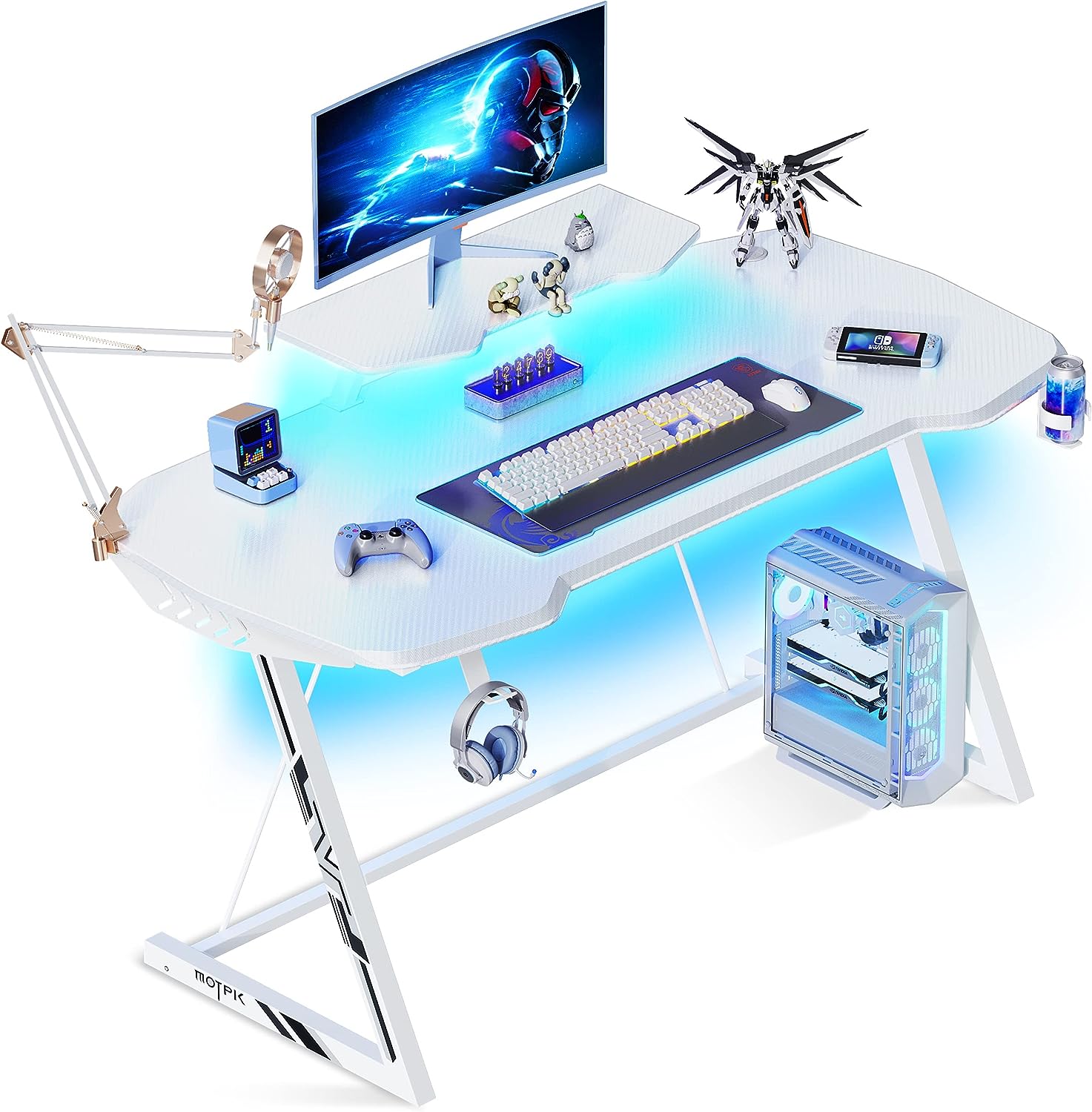 میز گیمینگ با چراغ های ال ای دی مدل MOTPK White Gaming Desk 47 inch - ارسال ۱۰ الی ۱۵ روز کاری