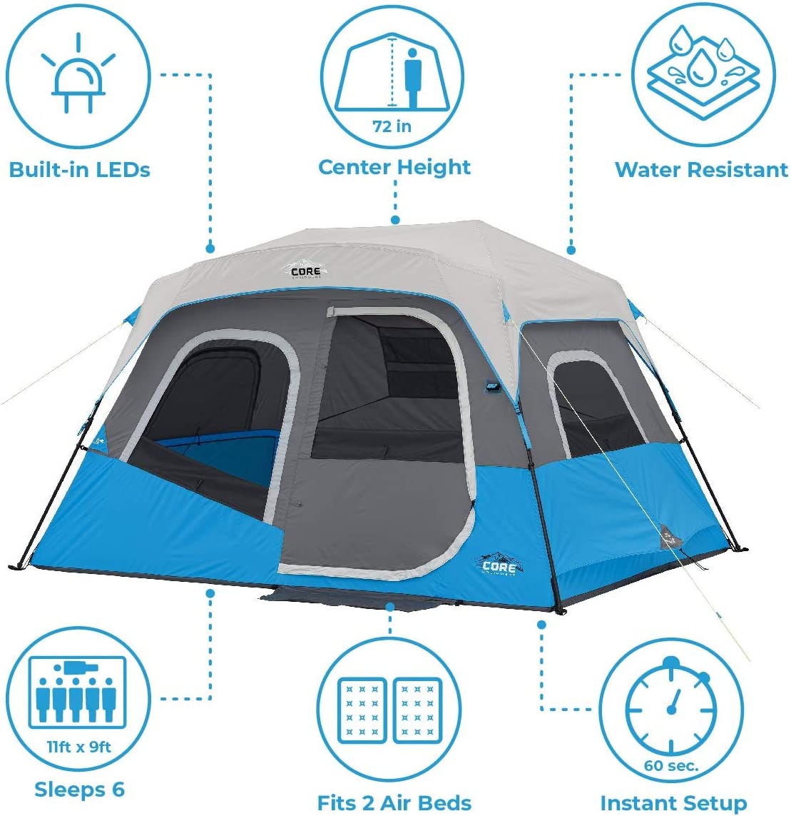 چادر کمپینگ 6 نفره CORE 6 Person Lighted Instant Cabin Tent - ارسال ۱۰ الی ۱۵ روز کاری