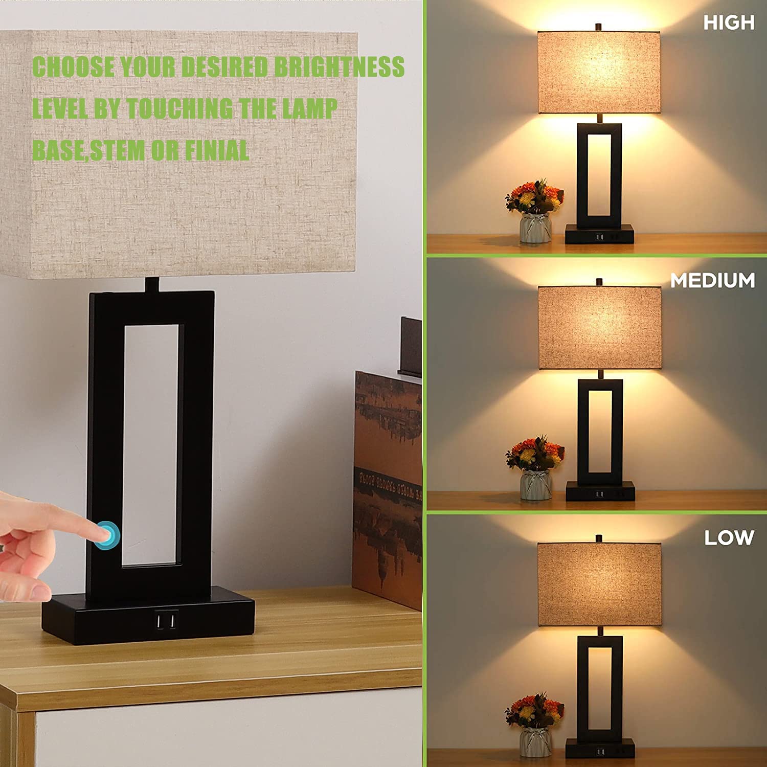 چراغ رومیزی Set of 2 Touch Control Table Lamp with 2 USB Ports - ارسال ۱۰ الی ۱۵ روز کاری