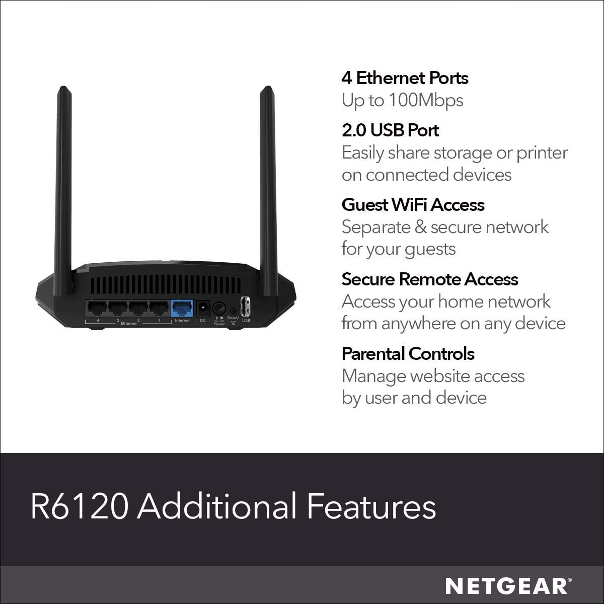 مشخصات مودم روتر Netgear Ac1200 مدل R6120100UKS ارسال ۱۰ الی ۱۵ روز