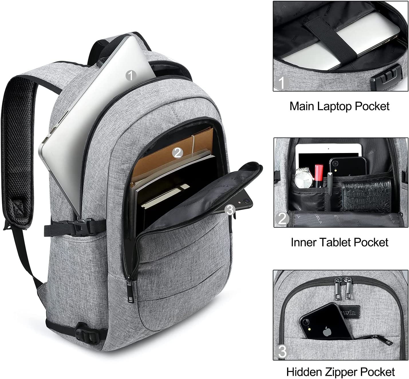 کوله پشتی با محفظه لپ تاپ Tzowla مدل BRS-LTBKXX2-Gray - ارسال ۱۰ الی ۱۵ روز کاری