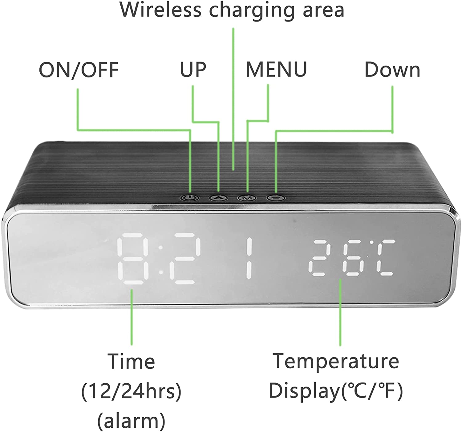 ساعت رومیزی با شارژر بی سیم Wireless Charging Digital Alarm Clock - ارسال ۱۰ الی ۱۵ روز کاری