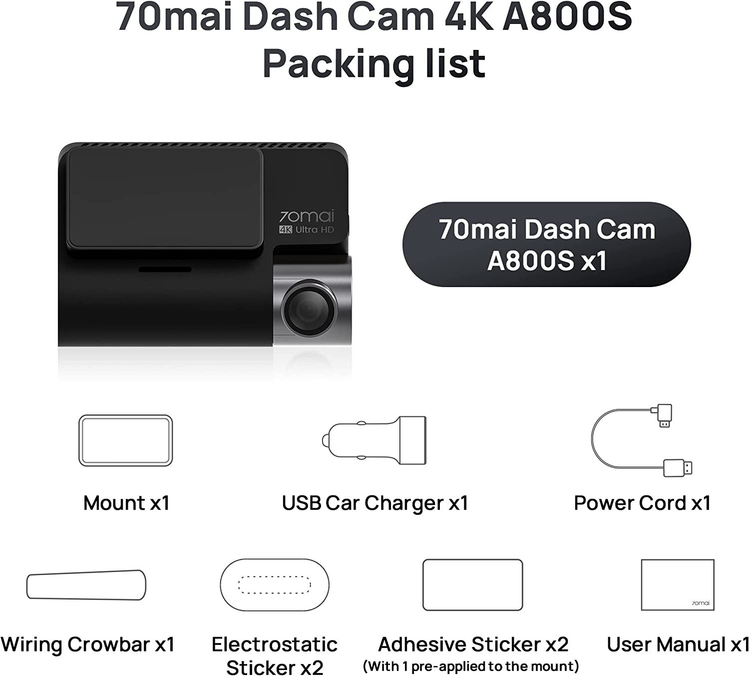 دوربین خودرو مدل 70mai True 4K Dash Cam - ارسال 10 الی 15 روز کاری