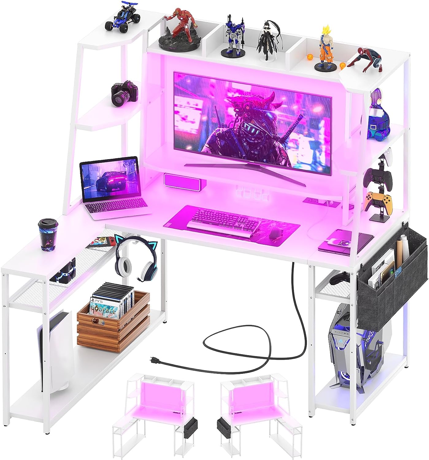 میز گیمینگ شکل L با هاچ و قفسه مدل L Shaped Gaming Desk with Hutch - ارسال 10 الی 15 روز کاری