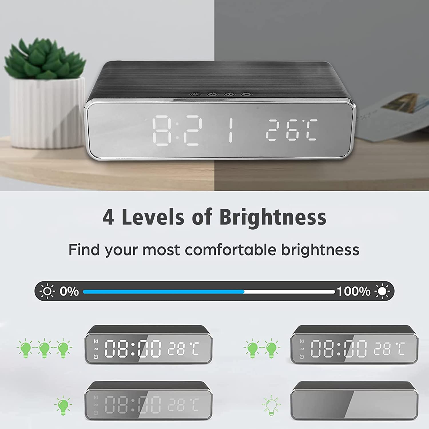 مشخصات ساعت رومیزی با شارژر بی سیم Wireless Charging Digital Alarm