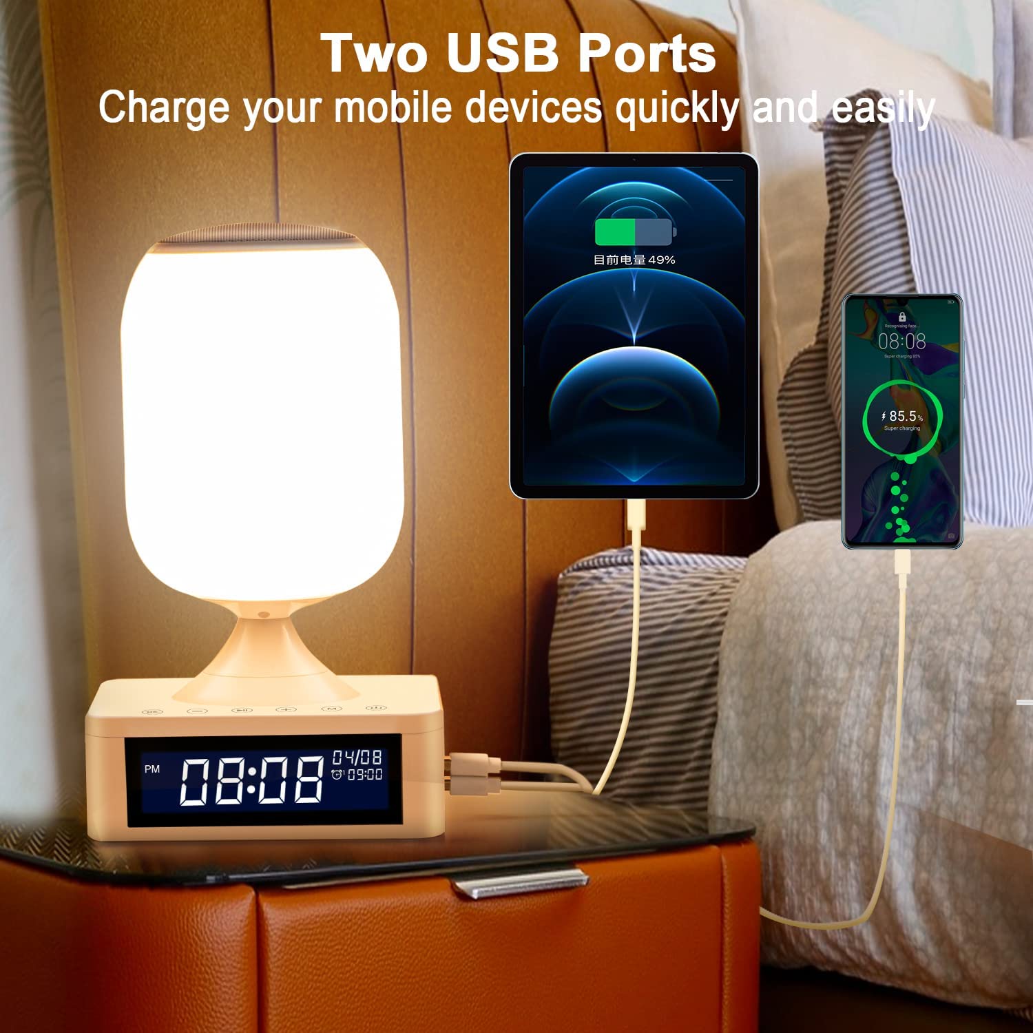 چراغ خواب موزیکال LED Table LampMusic Bedside Lamp with 2 USB Ports - ارسال ۱۰ الی ۱۵ روز کاری