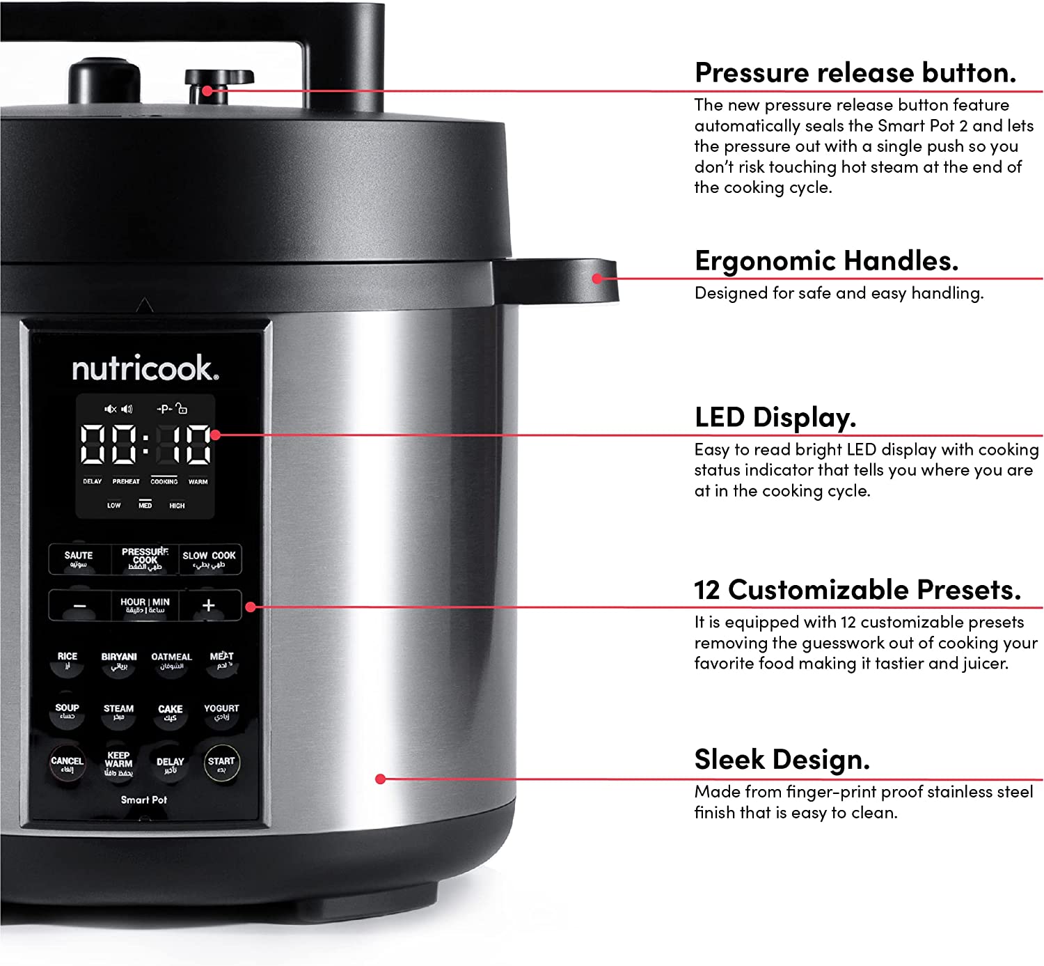 زودپز برقی نوتریکوک مدل Nutricook Smart Pot 2 1200 Watts 9 In 1 - ارسال ۱۰ الی ۱۵ روز کاری