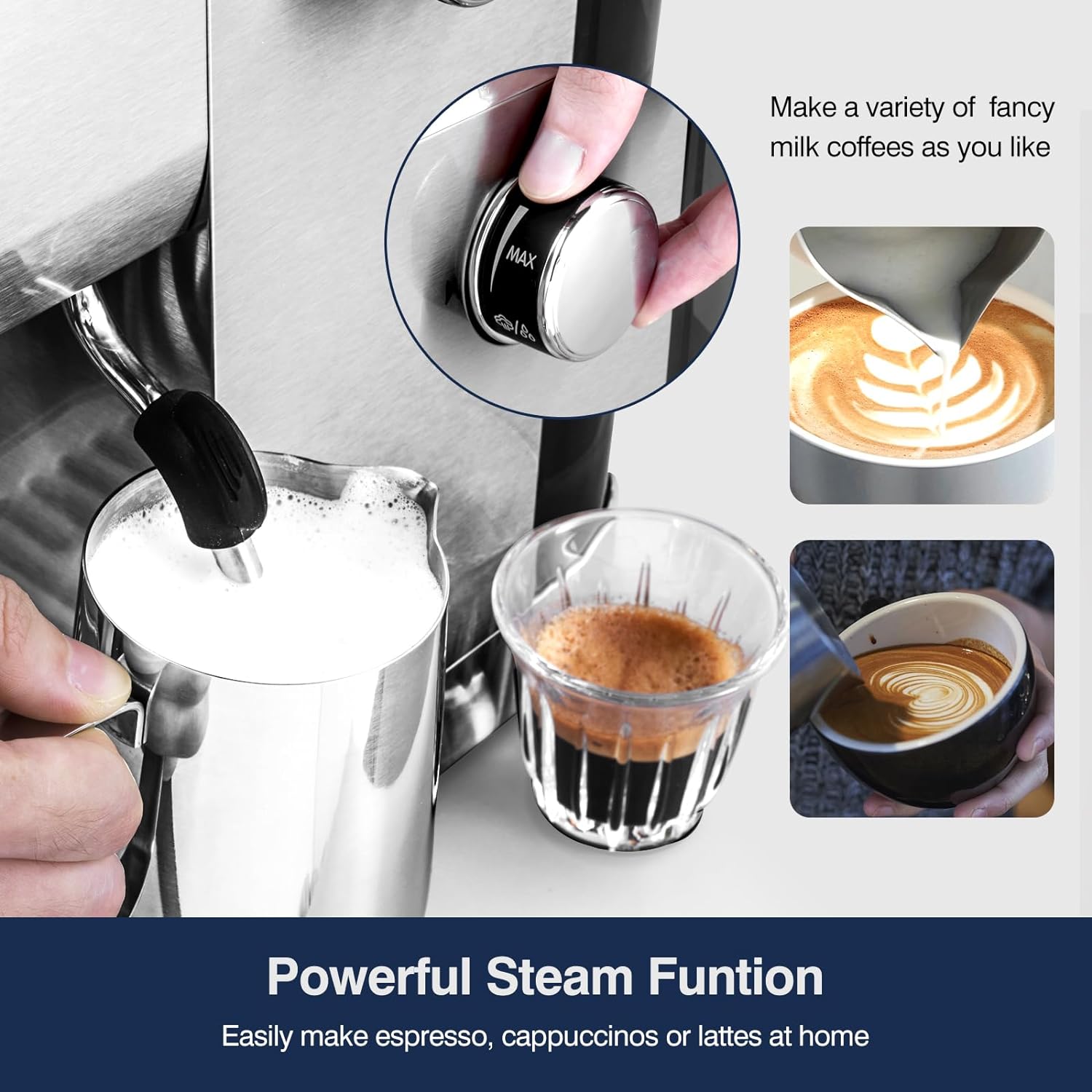 قهوه ساز نیمه اتوماتیک با شیر بخارپز مخصوص اسپرسو مدل AMZCHEF Express - ارسال 20 الی 25 روز کاری