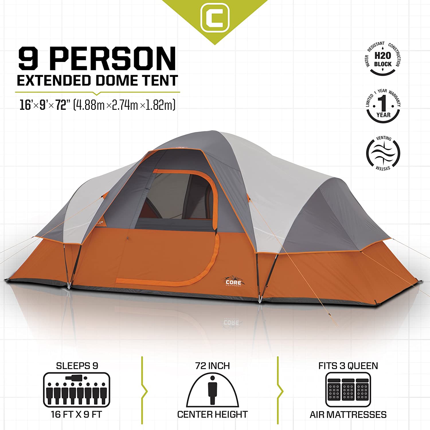 چادر کمپینگ 9 نفره CORE 9 Person Extended Dome Tent - ارسال ۱۰ الی ۱۵ روز کاری