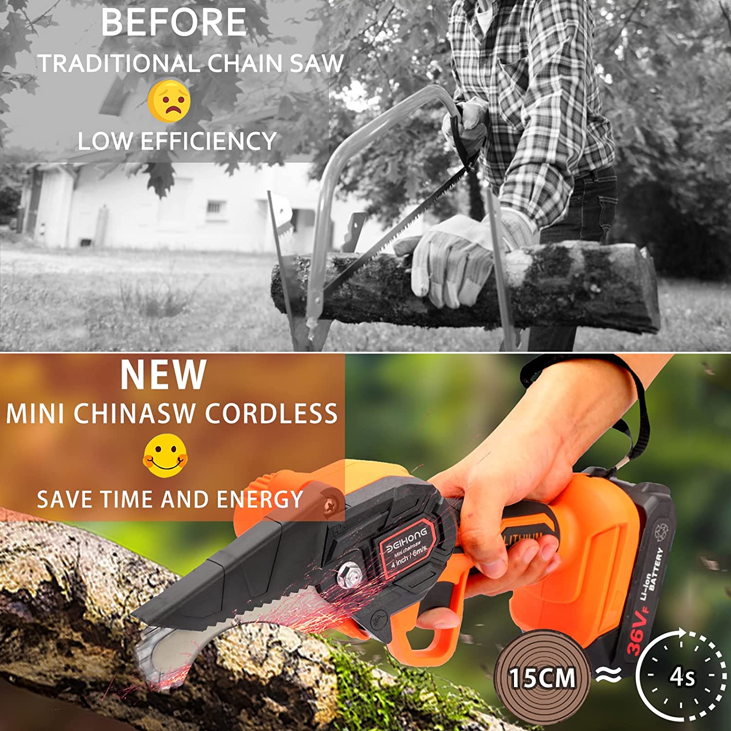 مینی اره برقی شارژی Mini Chainsaw Cordless 6-Inch with 2 Battery - ارسال15 الی 20 روز کاری